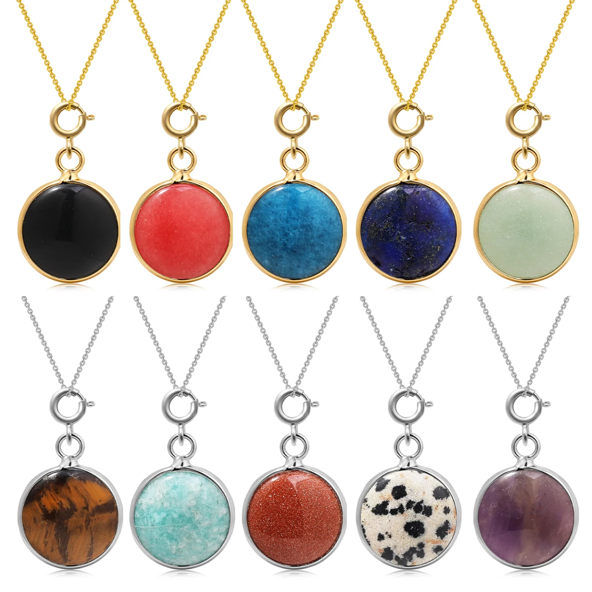 Natural Stone Crystal Round Earrings Women's Natural Amethyst Obsidian Green Malachite Pendant Necklace Jewelry Anniversary Gift
