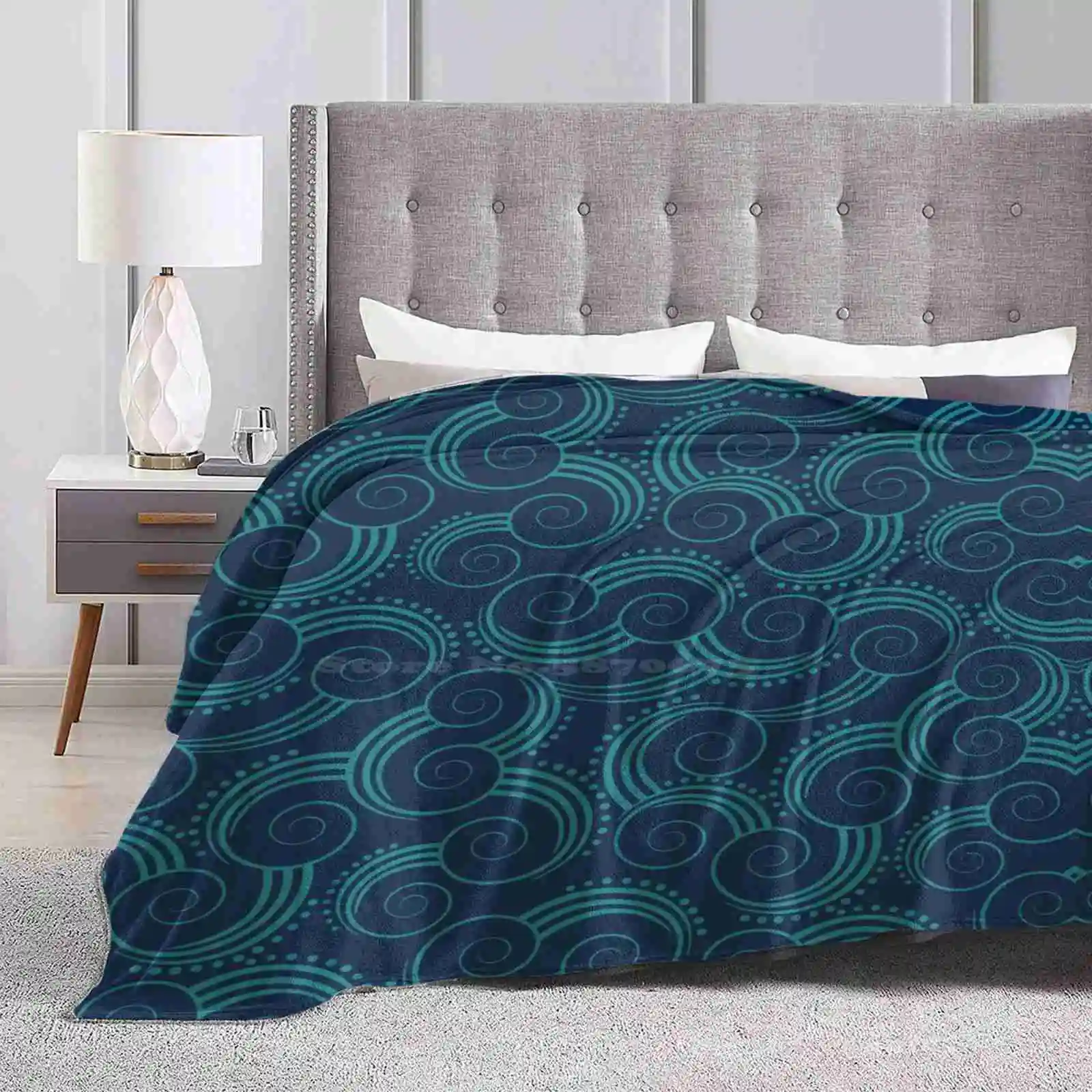 Navy And Teal Ocean Swirls For Home Sofa Bed Camping Car Plane Travel Portable Blanket Sea Water Swirls Ocean Swirls Swirly