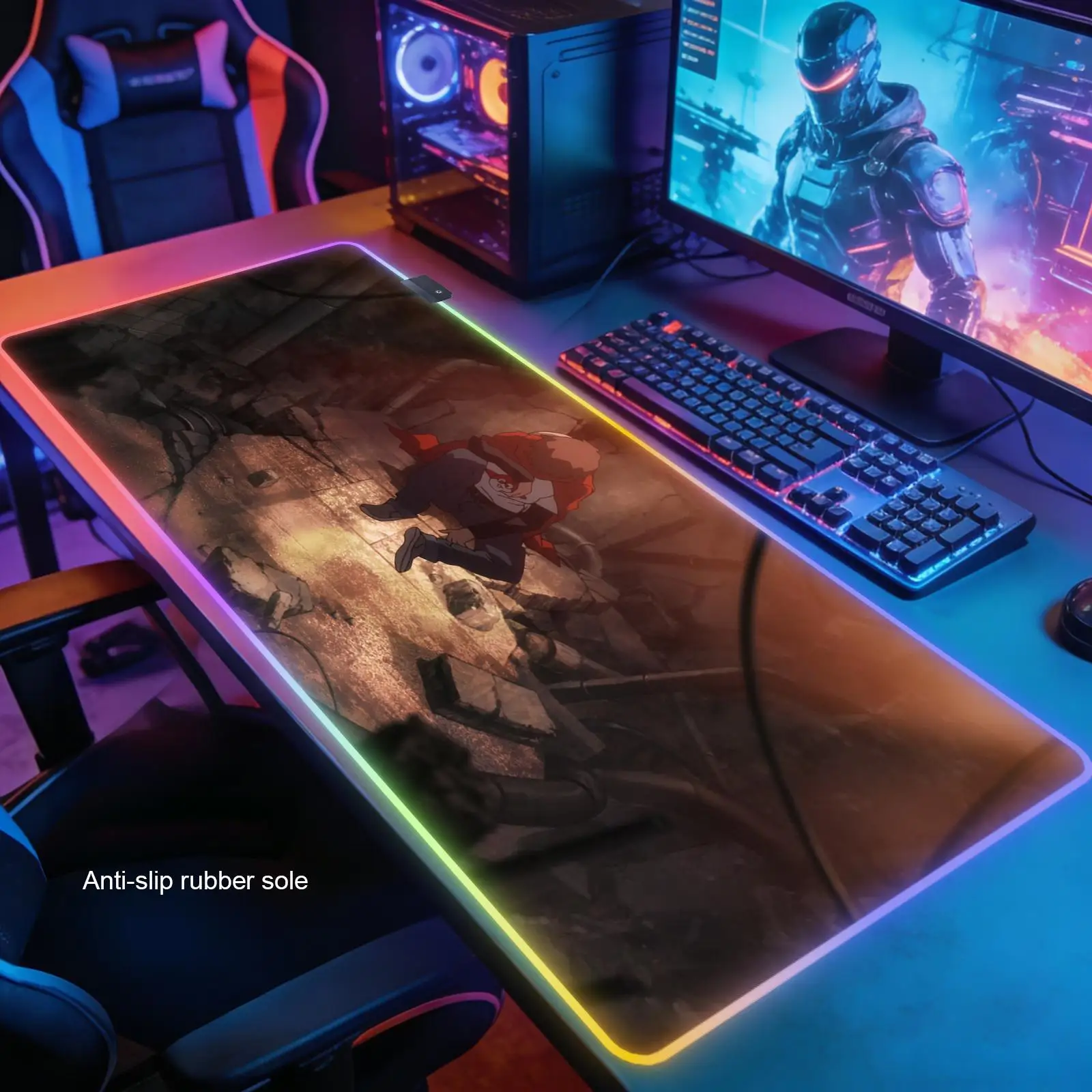 

Коврик для мыши Magic Destroyer Anime, настольный коврик, игровой коврик с RGB-подсветкой, нескользящий, прочный, компьютерные аксессуары, коврик для клавиатуры и мыши