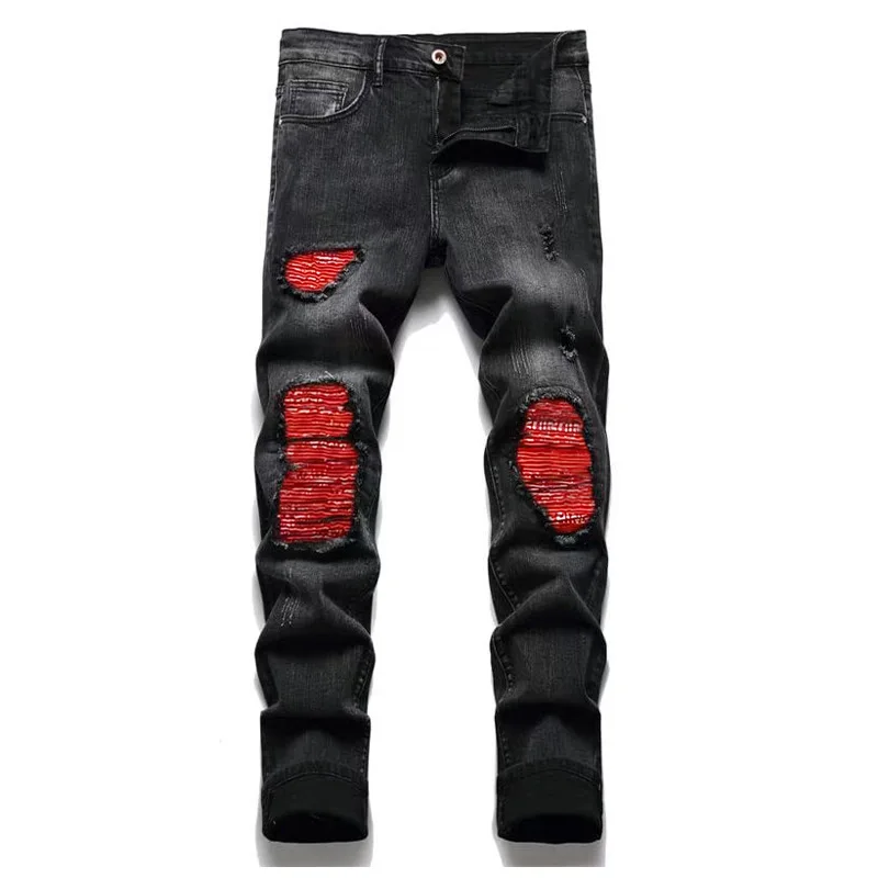 Men's Street Tide Casual Versatile Tide Brand Ripped Patch Men's Slim High Street Jeans