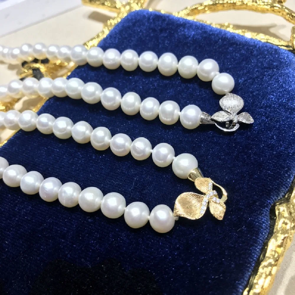 

Classic Pearl Necklace AAAA8-9 Natural Japanese Pearl Necklace 925s Button/18in