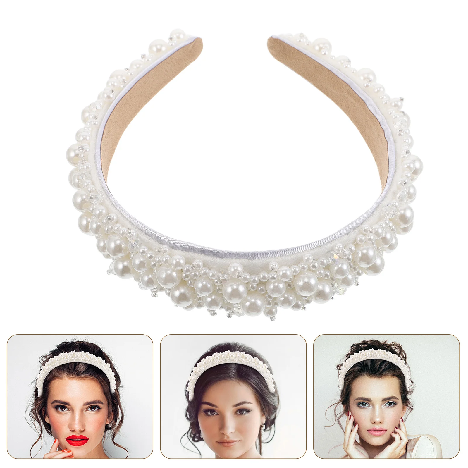 

Pearl Headband Bridal Hoop Wide Lightweight Elegant Wedding Headpiece For Bride Women French Design Princess Hair Band