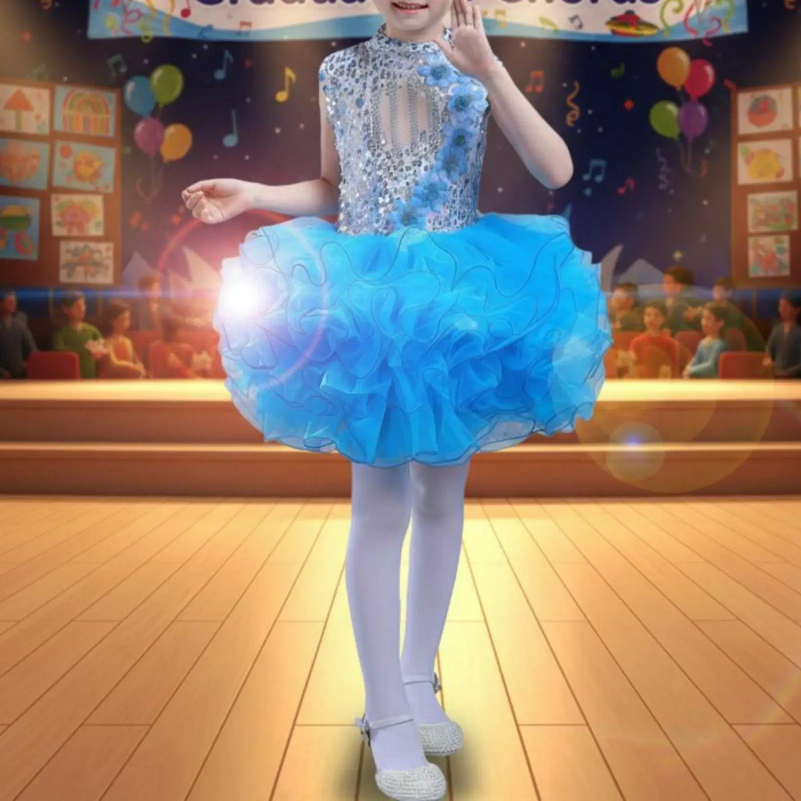 School Choir Uniform Voluminous Tulle Skirt Girls' Sequin Tutu Dress Bright Colors Boys' Sequin Performance Outfit for Children,