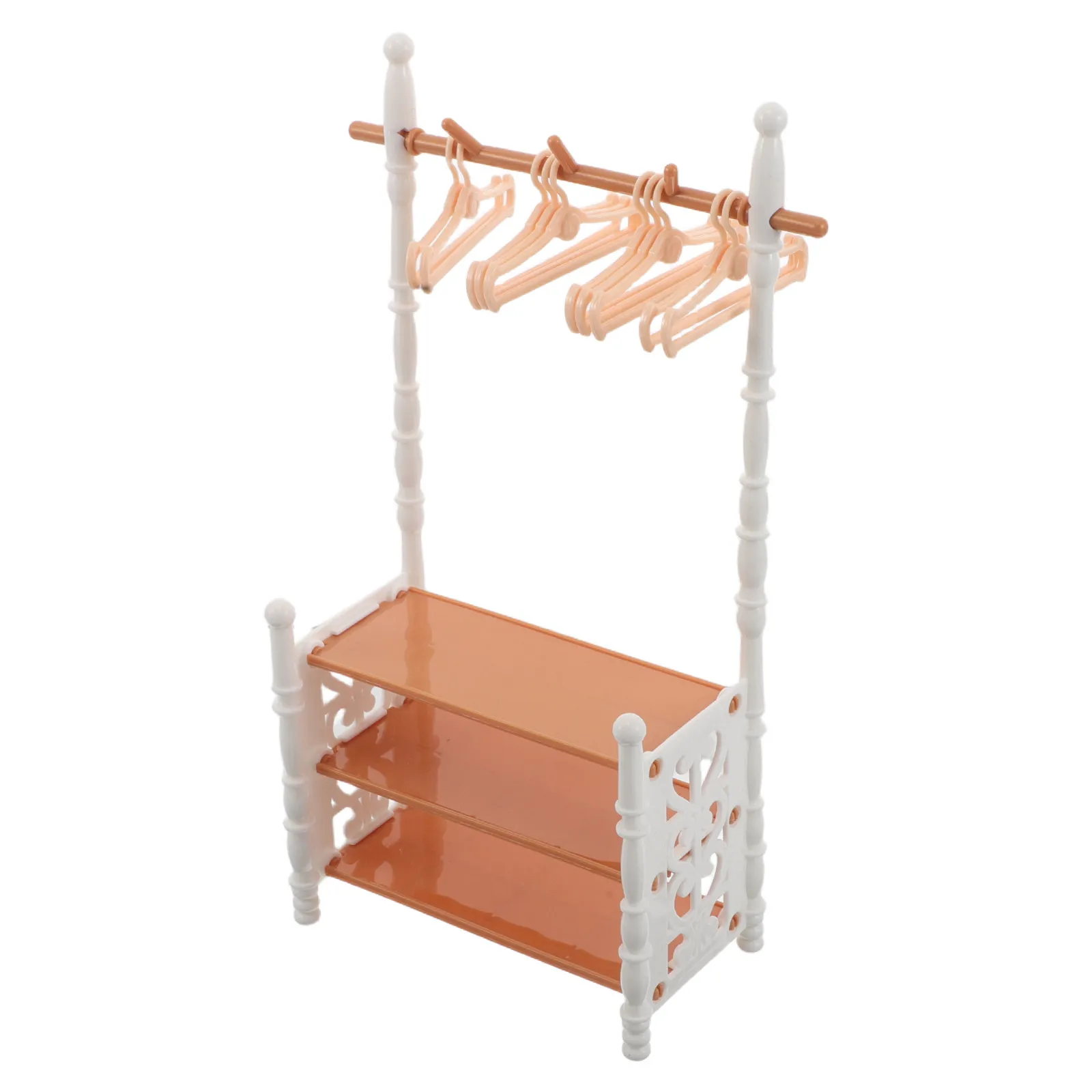 

1Set Dollhouse Mini Shoe Cabinet with Mini Clothes Hanger Rack Realistic Detail Miniature Furniture Accessories for Creative