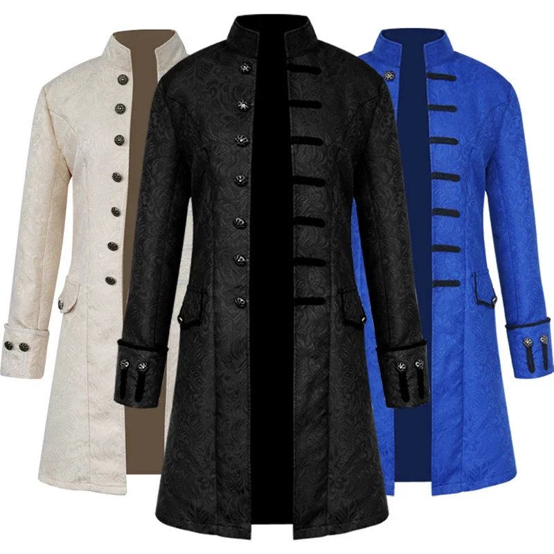 Men Victoria Edwardian Steampunk Trench Coat Frock Outwear Vintage Prince Overcoat Medieval Renaissance Jacket Cosplay Costume