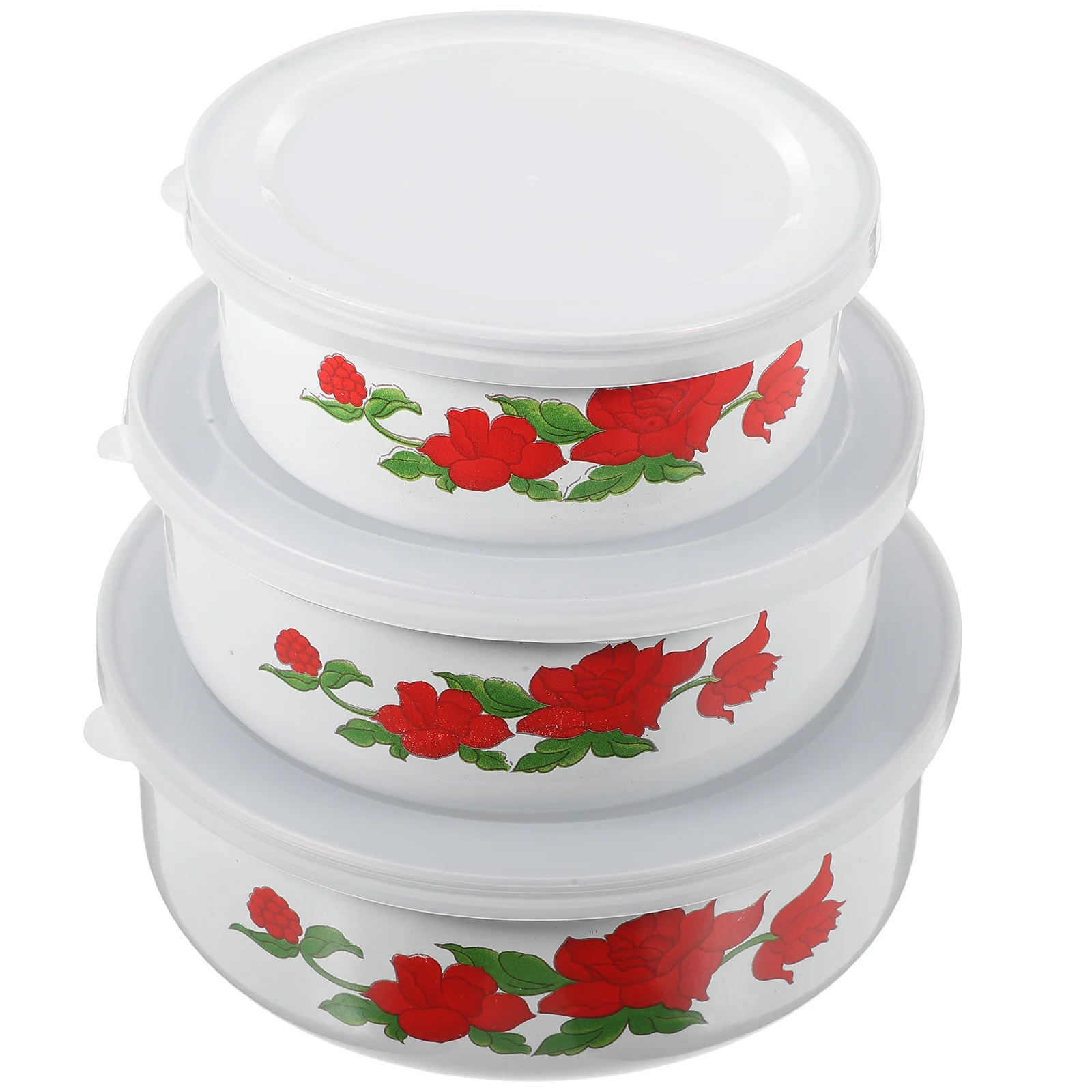 

3 Pcs Enamel Bowls Fresh-keeping Mixing Multifunctional Storage with Lid Office Food Containers Lids