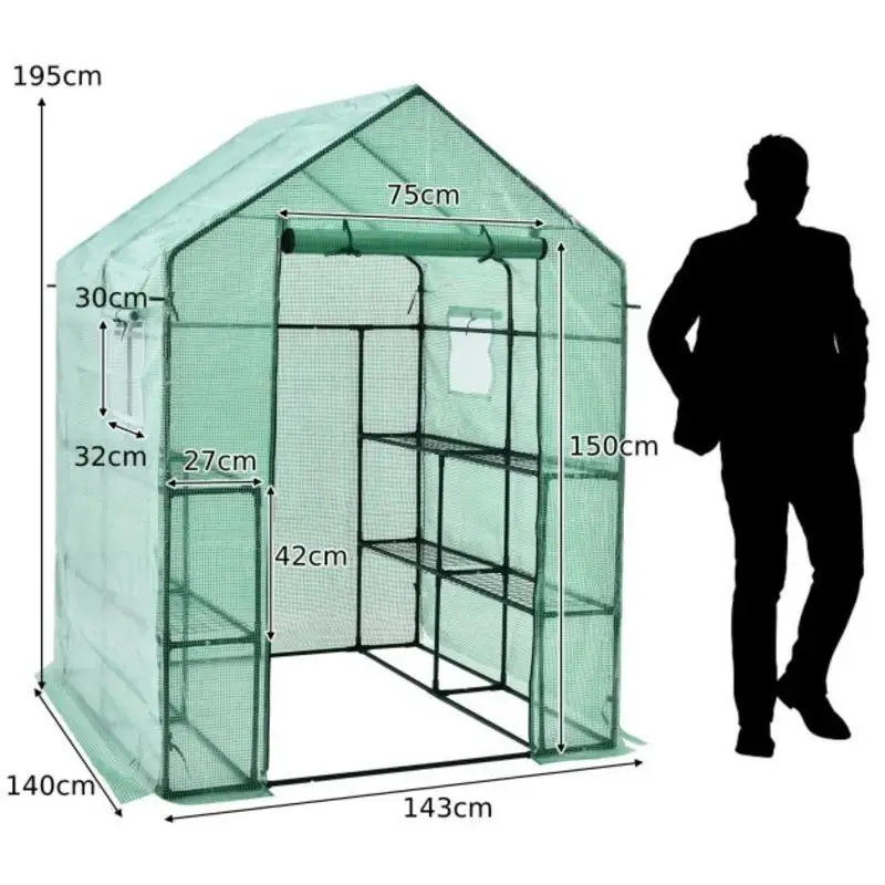 Walk-In Greenhouse 56x56x77 Inch, Portable Outdoor Plant Shelter With PE Cover, 8-Tier Shelves, Zipper Door And Observation Windows For Backyard Patio Vegetable Flower Growing