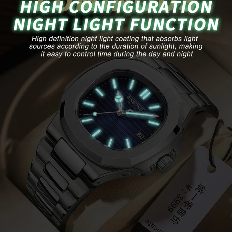 BINBONG B1885 Luxury Business Men Quartz Wristwatch 30M Waterproof Luminous Stainless Strap Men\'s Watches Relogio Masculino