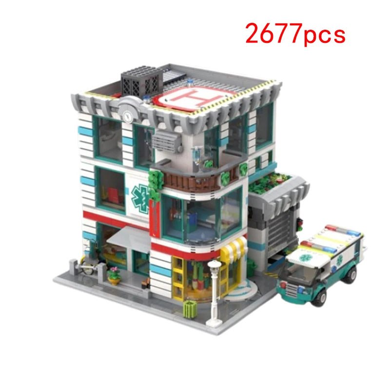 

Spot MOC-166976 2677pcs small particle assembly building blocks building city hospital building street view model toy