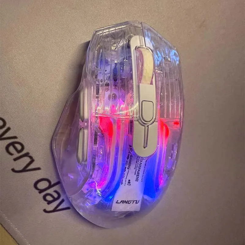 G4 Gaming Mouse Tri-Mode 2.4G/BT/Wired RGB Lighting Effect Transparent Shell Design 3600DPI Office E-Sports Mouse Controller