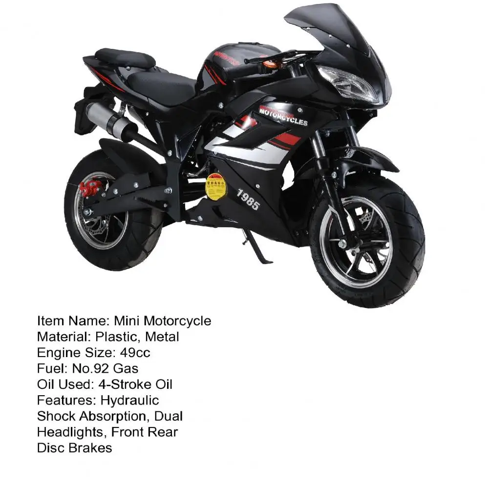 49cc 4-Takt Pocket Rocket Motorrad 8 Zoll Räder Motorrad Gas Pocket Motorrad mit Scheibenbremsen vorne hinten Doppelscheinwerfer