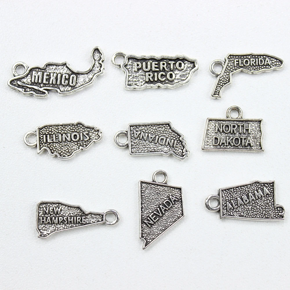 10Pcs/charms mapa dla każdego kraju na bransoletkę kolczyk breloczek do kluczy Diy biżuteria akcesoria do odszukań