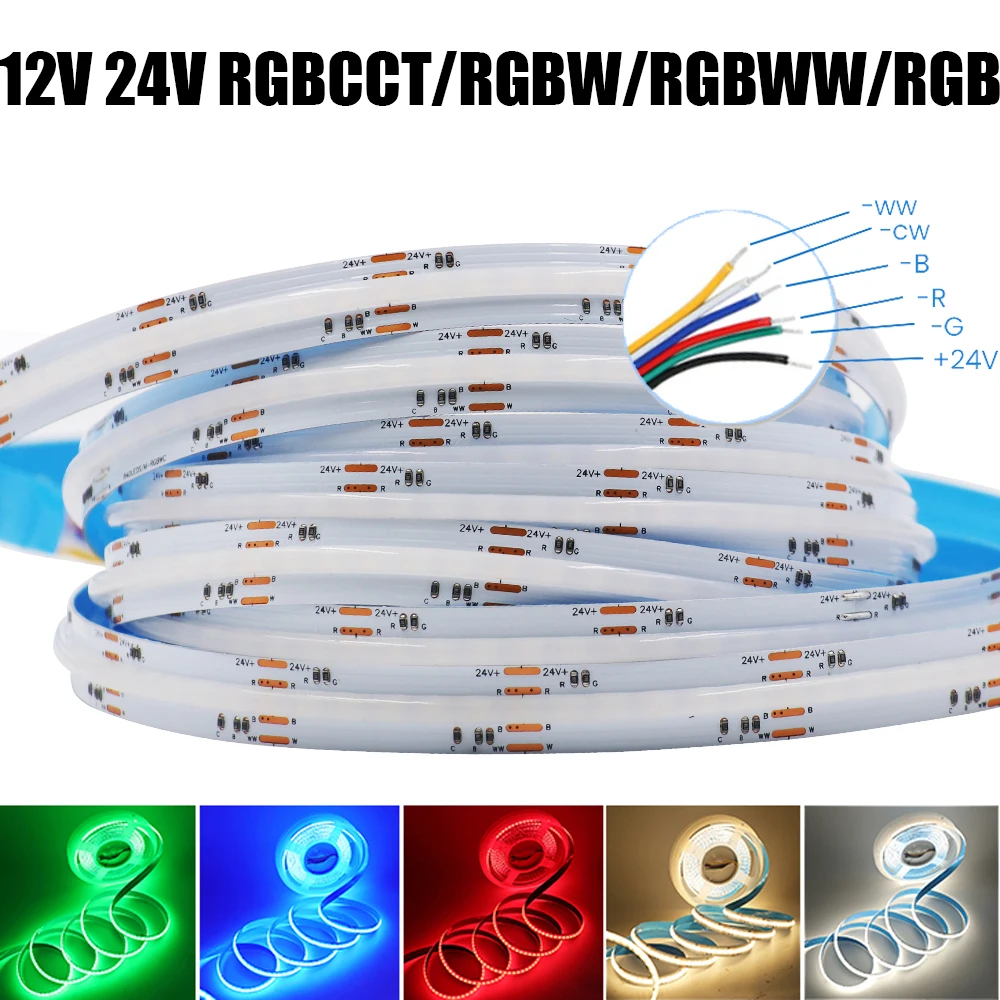 

12V 24V RGBCCT/RGB/RGBW/RGBWW COB LED Strip Light 12V 784 840LEDs/m High Density Dotless FOB Flex LED Tape Ribbon Lights Bar