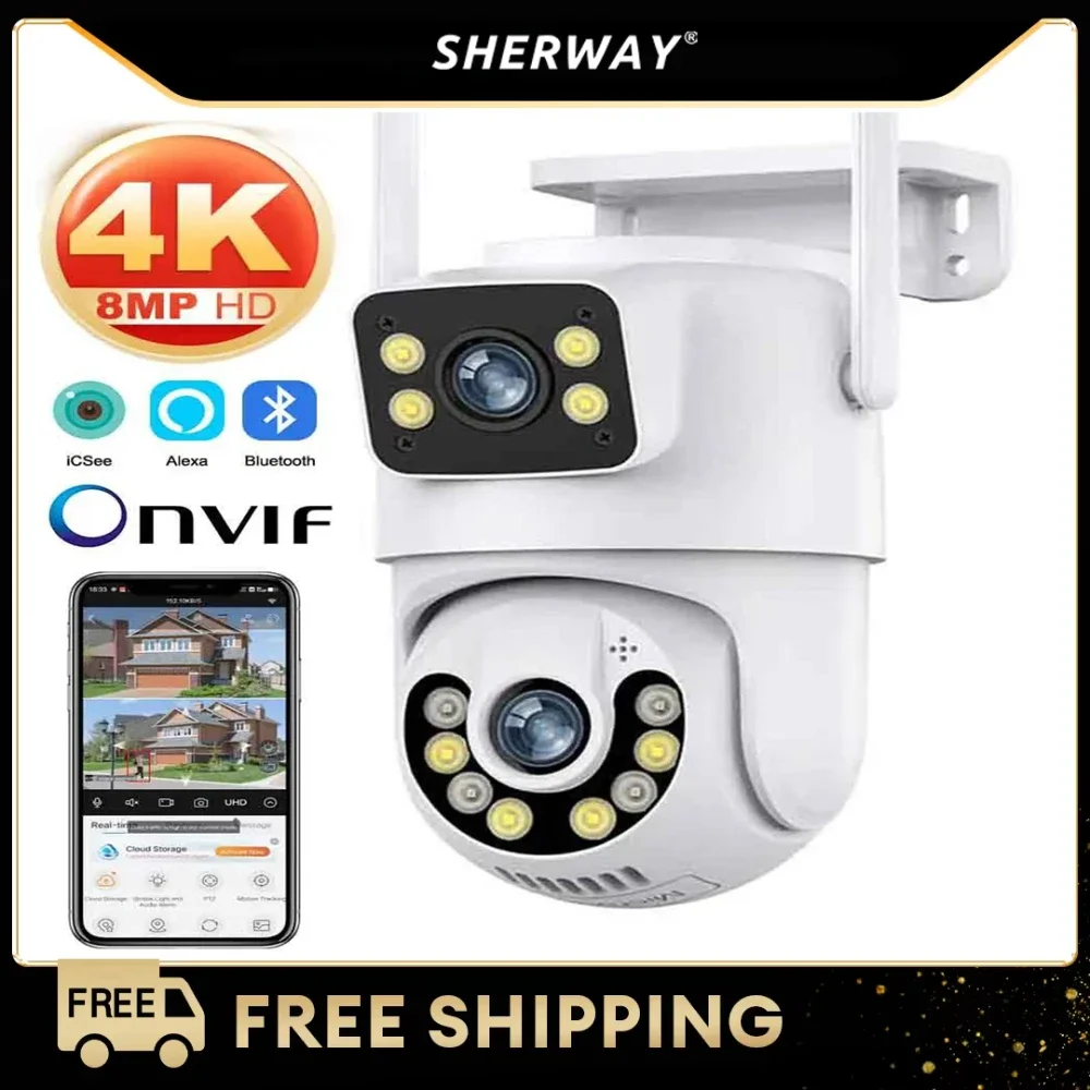 

8MP 4K PTZ Wifi Camera Dual Lens Wireless Outdoor Surveillance Camera Ai Human Detect Security IP Camera Auto Tracking iCSee App