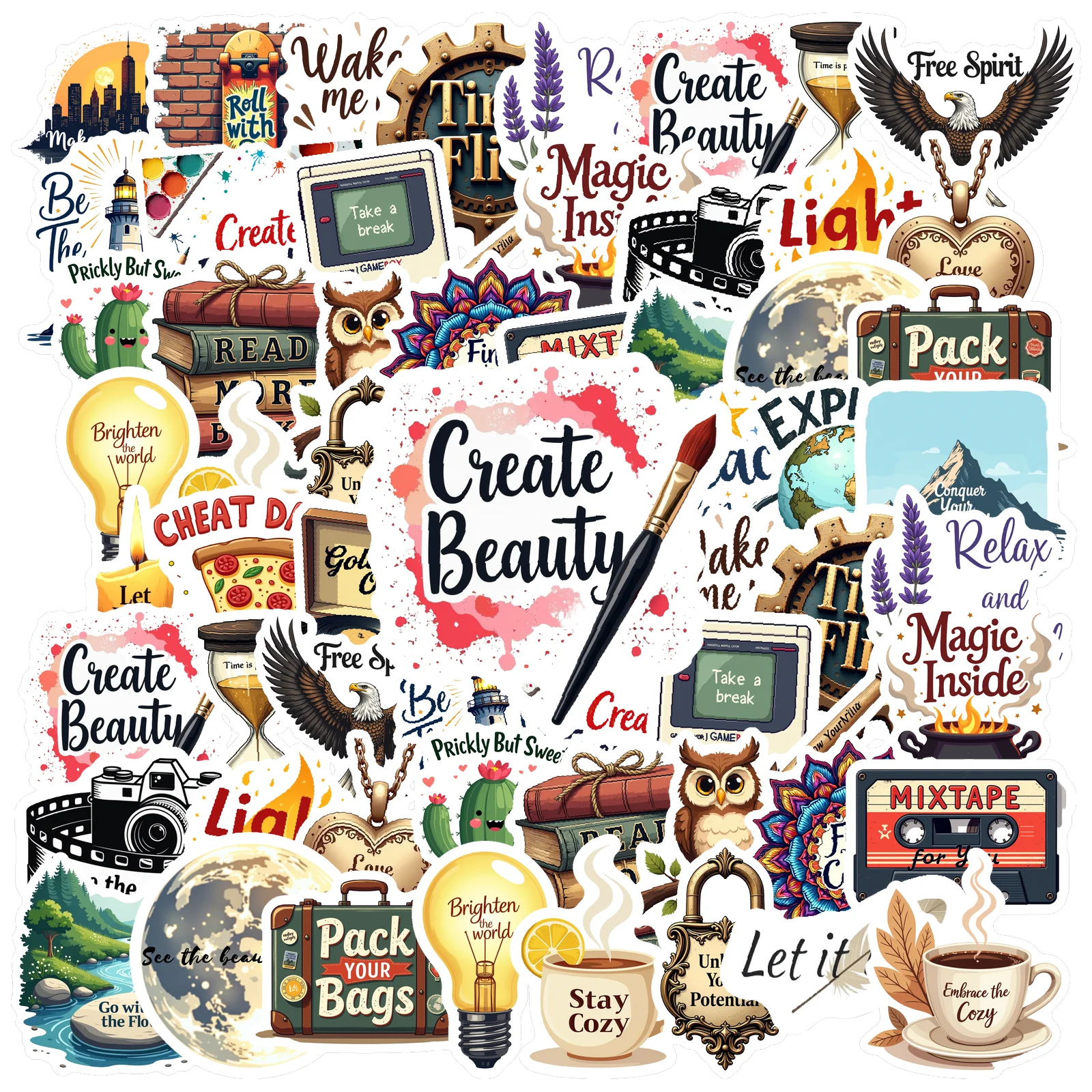 35pcs-100pcs Cute Stickers Casual Inspirational Decals Travel Stickers For Suitcase Fridge Phone Luggage Laptop Guitar Car DIY