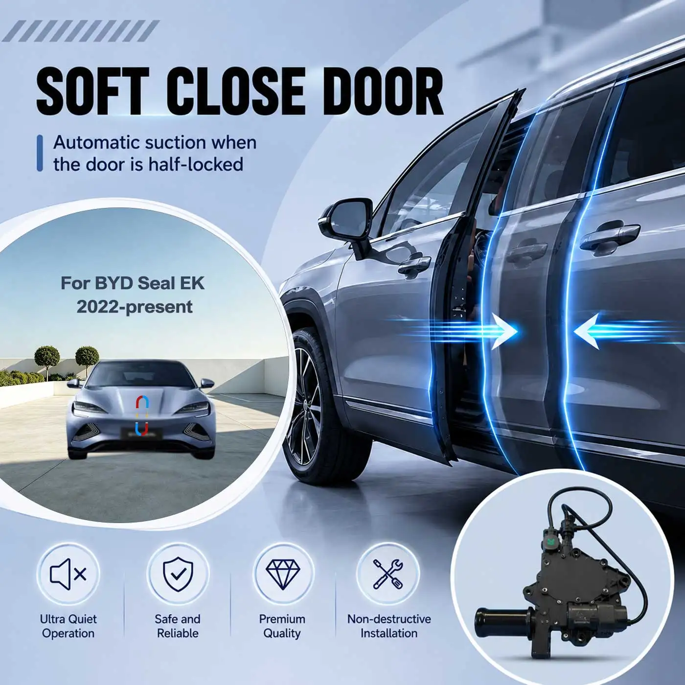 

For BYD Seal EK 2022-present Electric Soft Close Frunk Auto Pull-In Suction Lock Intelligent Silent Closer Kit