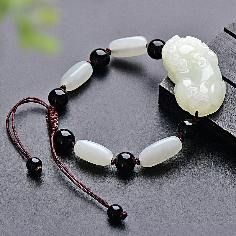 

Hetian Pi Xiu обсидиановые круглые бусины с типом нефритового браслета из бисера для мужчин и женщин