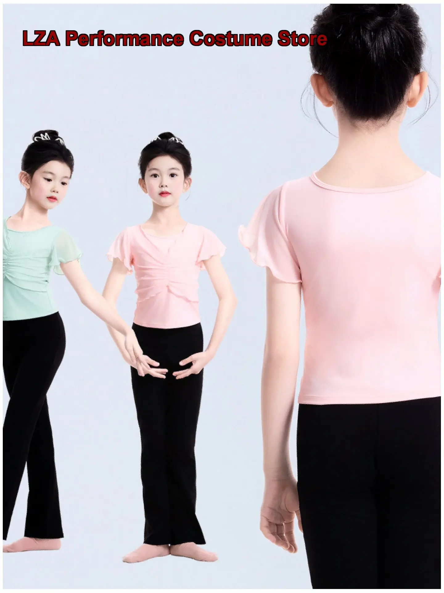 children's-girls-dance-practice-short-sleeves-split-set-girls-fake-two-piece-top-chinese-body-suit-kids