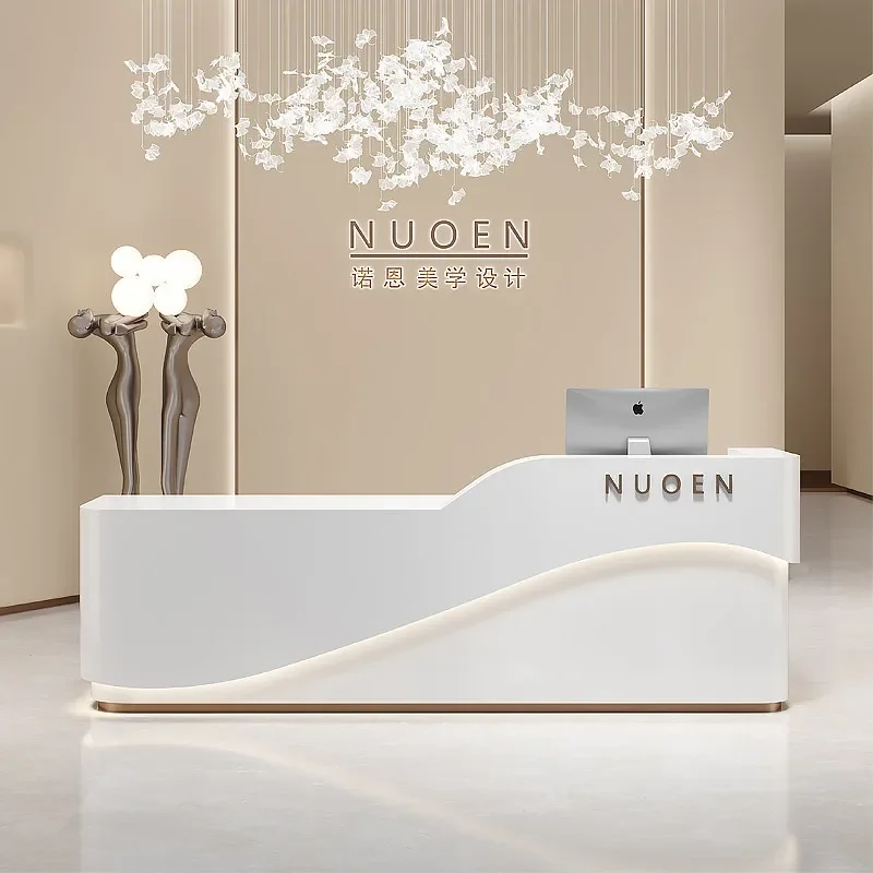 Modern Cream Style Curved Front Desk Reception Counter for Clothing Store Bar Beauty Salon Hotel Light Luxury Checkout Table