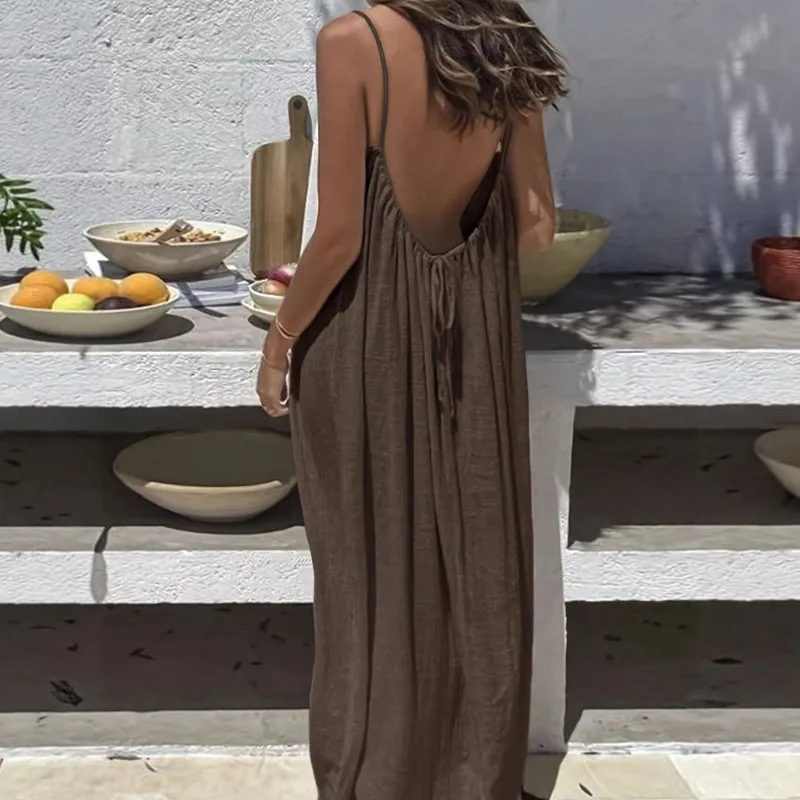 New Arrival Women's Strapless Backless Long Loose Home Dress Comfortable Sleepwear Casual Maxi Dress
