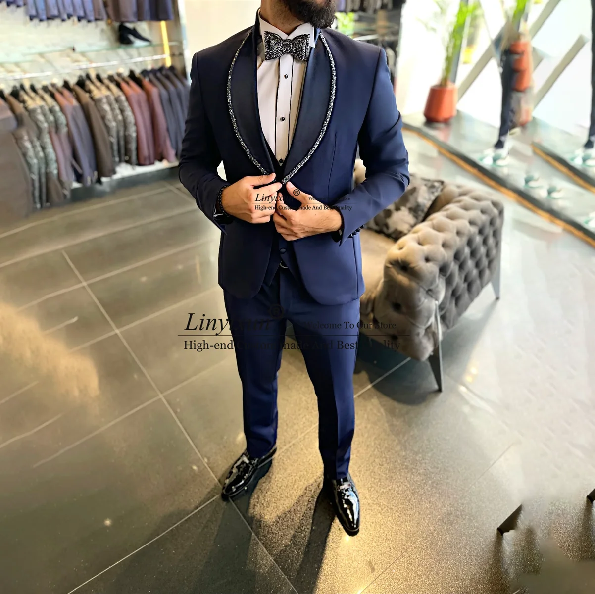 Fashion Shiny Men Suits 3 Piece Formal Business Blazer Slim Fit Wedding Groom Tuxedo Banquet Jacket Vest Pants Costume Homme