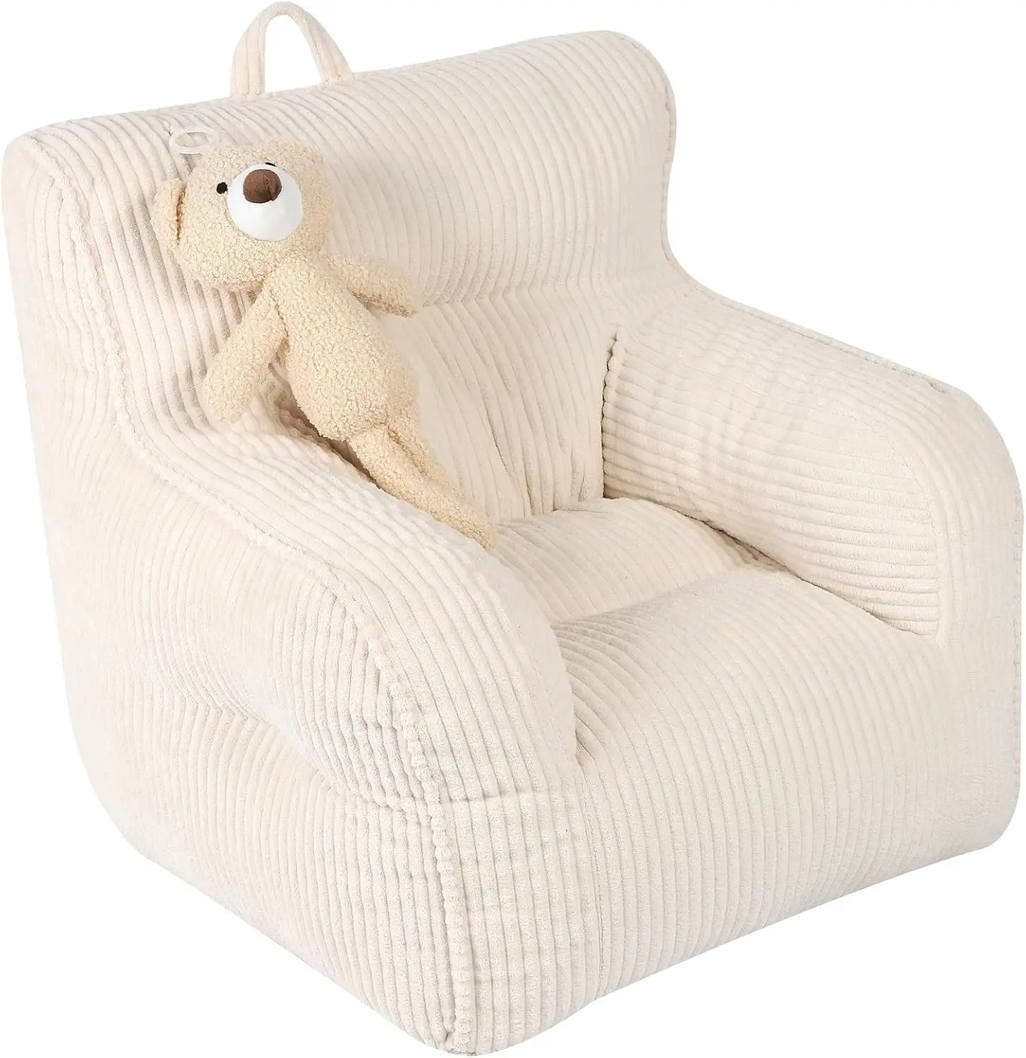 

Plush Teddy Bear Bean Bag Chair for Kids, Comfy Toddler Seating in Beige