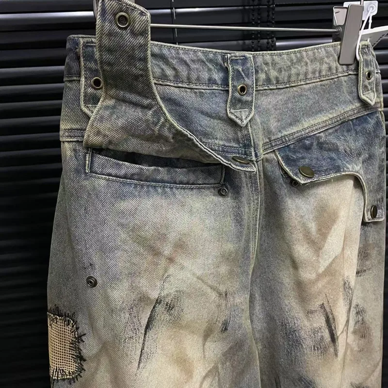 ANJY 가을 새로운 여성 아메리칸 레트로 streetwear 세련된 디스트레스드 청바지 캐주얼 트렌디 오리지널 비대칭 자수 바지 a7161