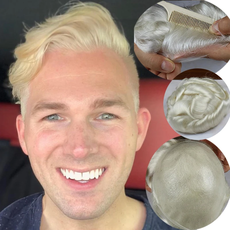 #613 Blonde Toupee for Men 100% Human Hair Thin Skin V loop #60RY Invisible Male Wig Capillary Prosthesis Bald Hairpiece System