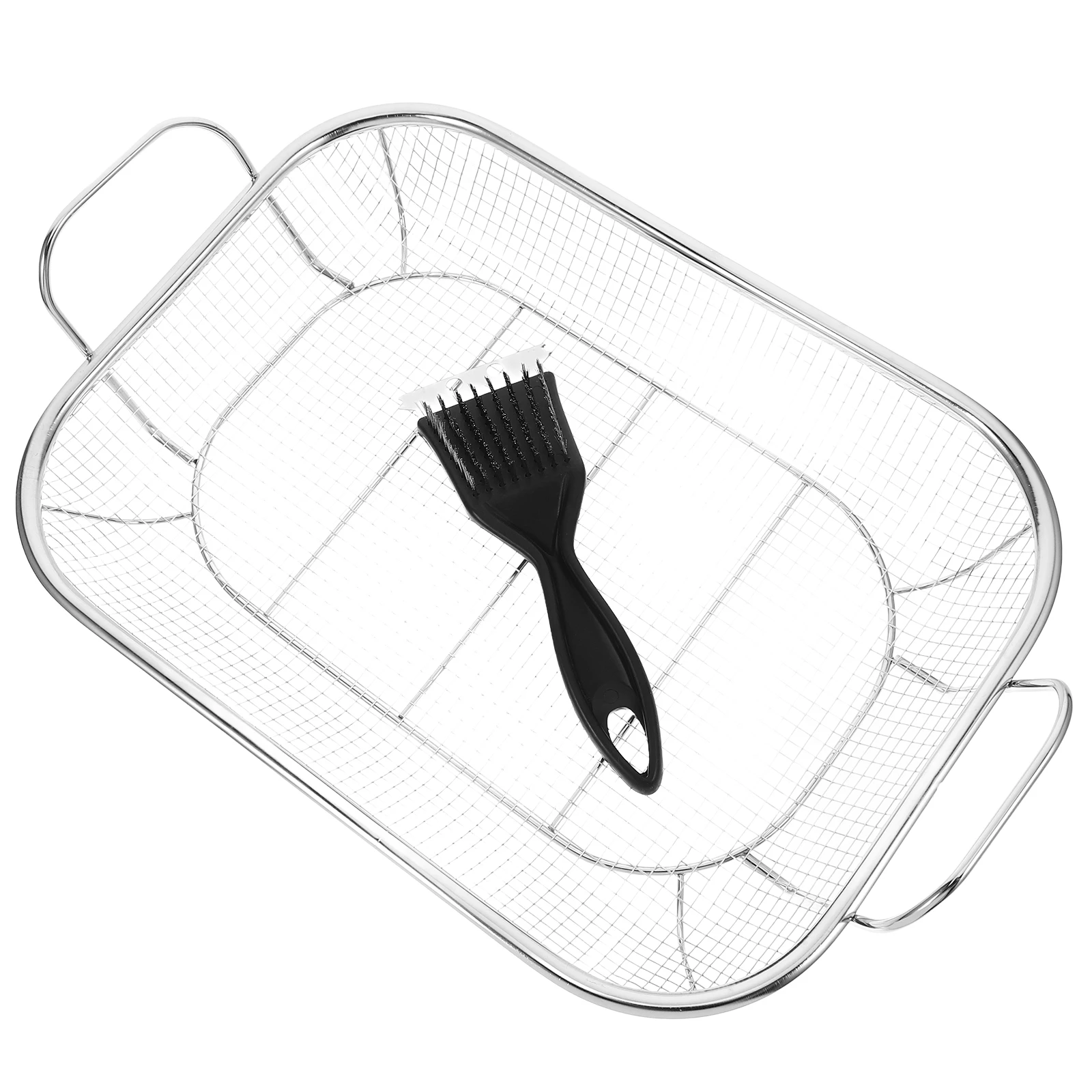 

1 set Stainless Steel Grilling Basket Multifunctional BBQ Roasting Tray Chicken Wings Fish Large Capacity Oil Draining