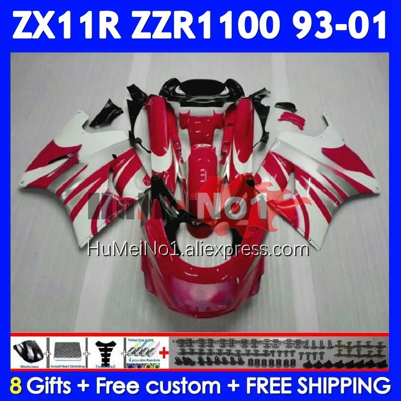 ZZR1100 For KAWASAKI NINJA ZX 11R ZX11 Red white R 93 94 95 96 97 223No.18 ZX-11R ZX11R ZZR 1100 1998 1999 2000 2001 Fairing