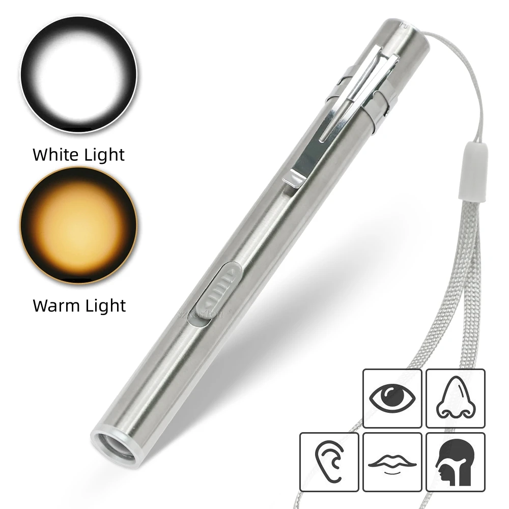Senter Mini isi daya ulang USB, lampu pena praktis medis profesional portabel hemat energi, senter Mini dengan klip baja tahan karat, Senter LED