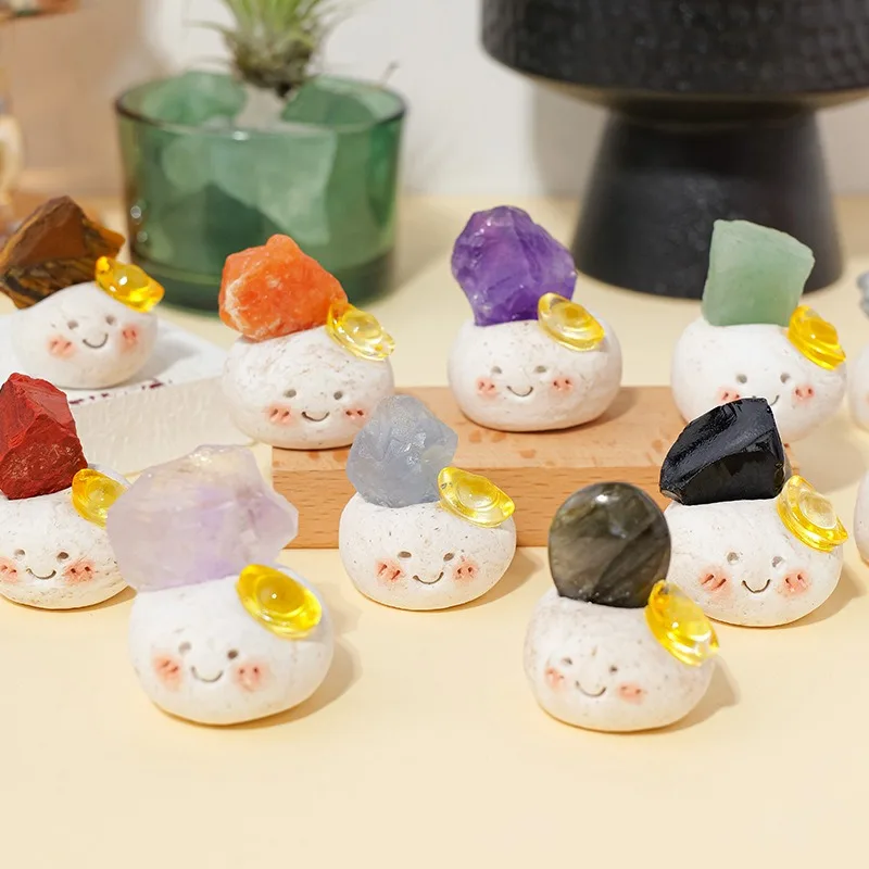 Natural Crystal Chip Mini Figurine DIY Crystal Raw Stone Cute Desktop Ornament Office Wealth Charm Partner Festival Gift
