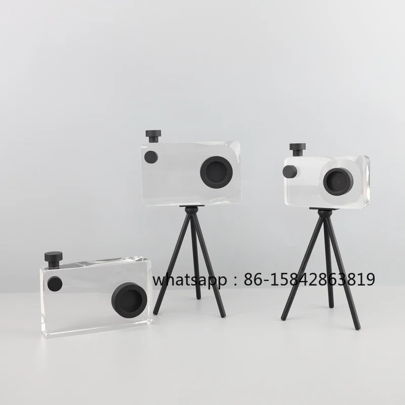 Simple Nordic Light Luxury K9 Crystal Camera Ornaments Model Room Home Living Room TV Cabinet Creative Desktop Decorations