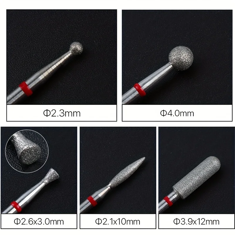 1/5 Uds. Broca de diamante rojo para uñas, fresa para manicura, rebaba rotativa eléctrica, herramientas para cutículas, accesorios