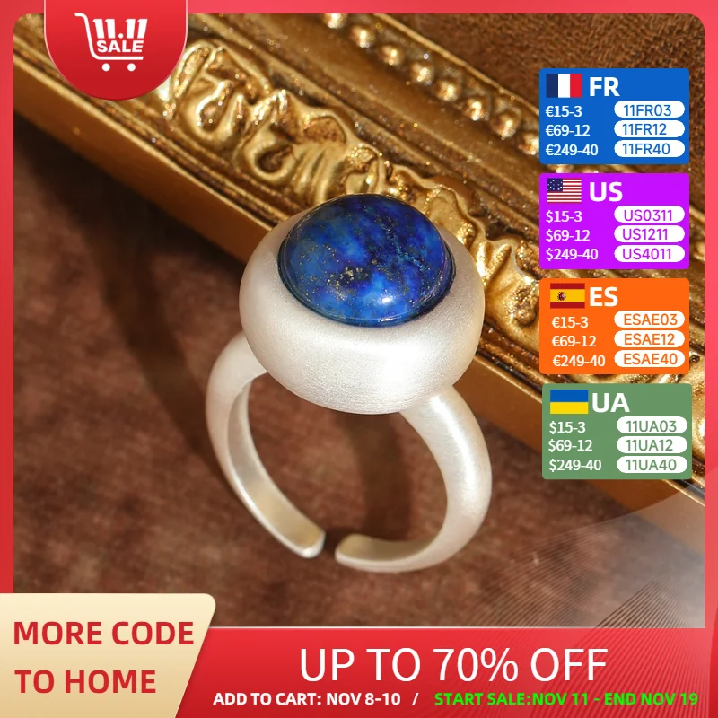 

Vintage Blue Rings For Women Lapis Lazuli Round Silver Color Adjustable Natural Stone Accessories Luxury Jewelry 2025 Gift New