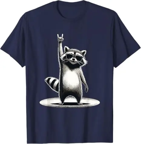 3 Racoon Moon Howling Raccoon Head T-Shirt Let's Get Trashed Funny Retro Raccoon Rock Tee Cowboy Trash Panda Western Country Top - Image 2