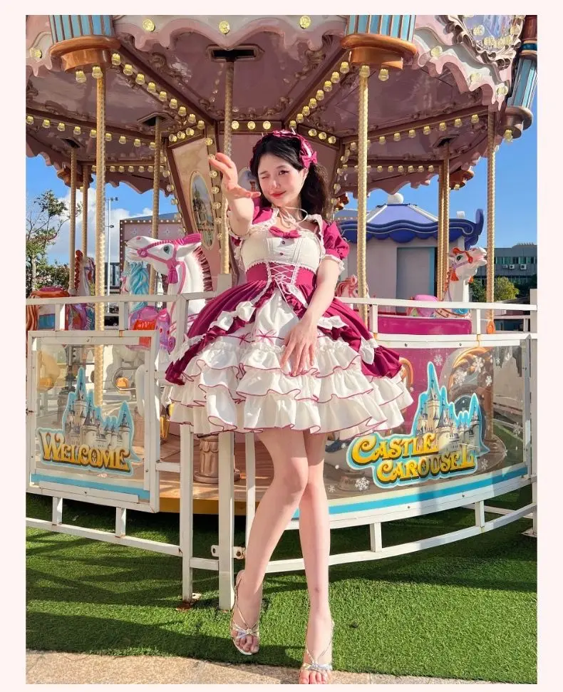 Bow Princess Patchwork Panekked Women Mujer Short Lace Up Spice Girls Cake Vestidos Fairycore Harajuku Japanese Soft Dresses
