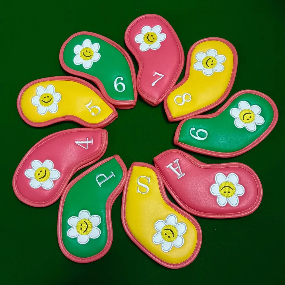 

Набор чехлов на голову для гольф-клуба для женщин, кожаные, водонепроницаемые, ослепительные, с цветным подсолнухом, утюг для гольфа Lasy's, 4-9ASP,