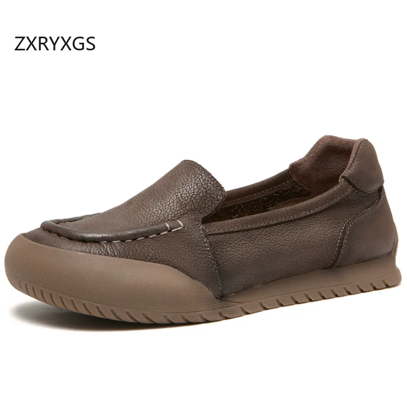 

ZXRYXGS 2026 New Spring High Quality Cowhide Soft Sole Comfortable Shoes Flat Non-slip Women's Travel Shoes Fashion Casual Flats