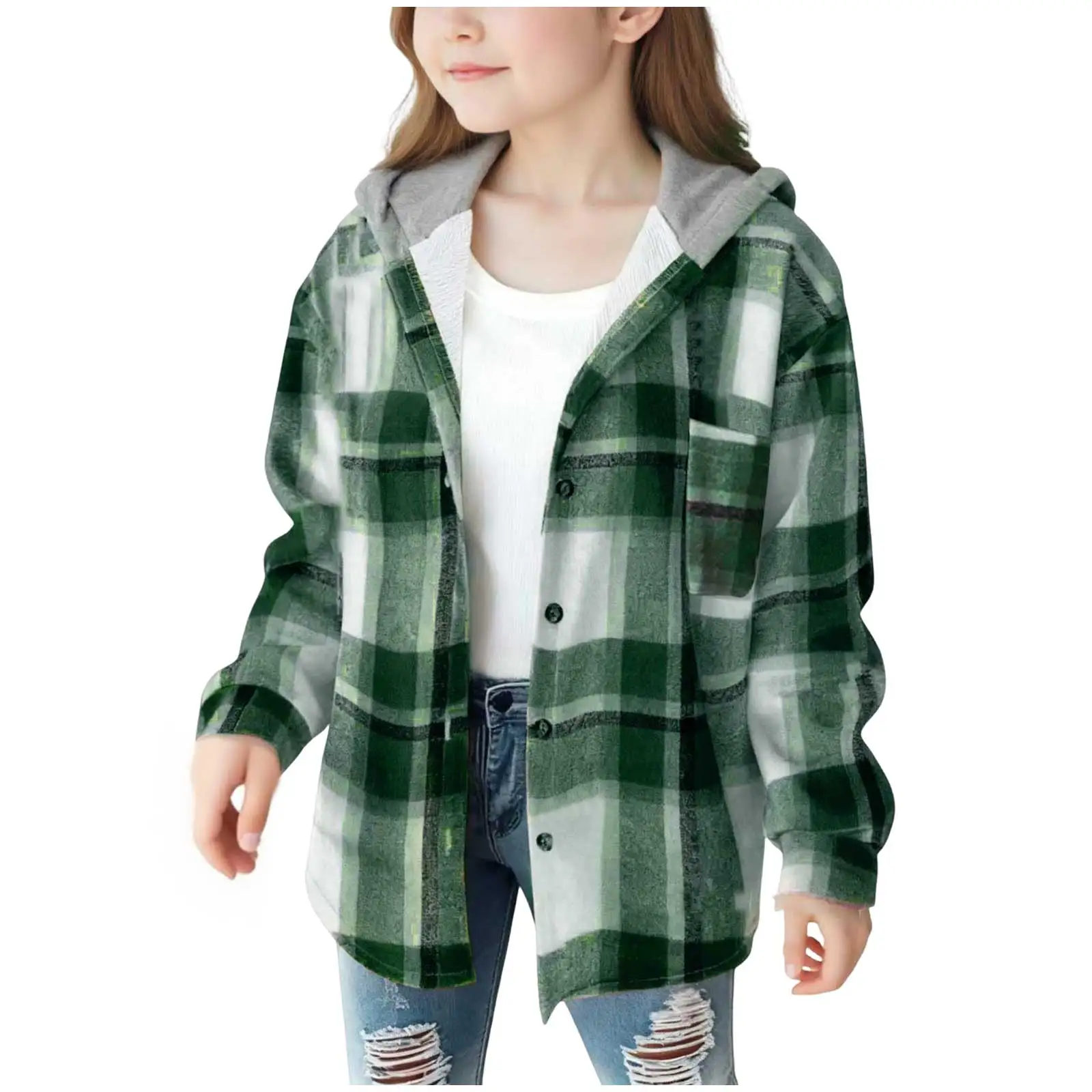 

Hooded Winter Coats for Girls Girl Fall Jacket Plaid Lined Flannel Shirts Button Down Hooded Shirt Kids Plaid Coats for Girls