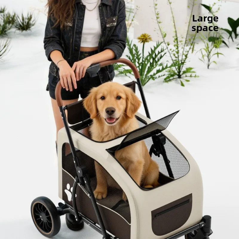 Multi-functional Carbon Steel 4-Wheel Pet Stroller for Medium-to-Large Dogs Foldable Portable Outdoor Carrier
