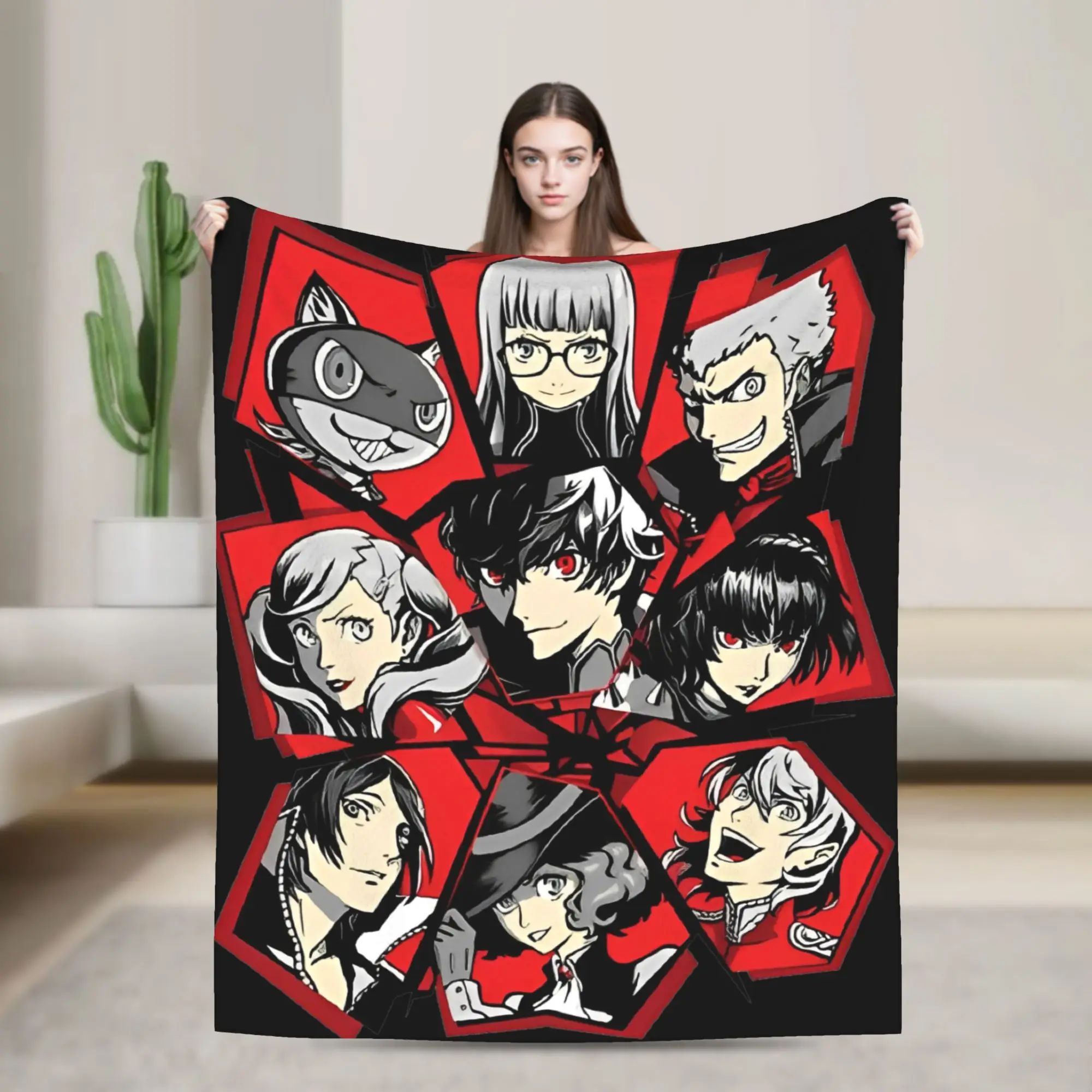 All Out Attack! P-Persona 5 Knitted Blankets Fleece Persona  Soft Throw Blanket for Bed Bedspread
