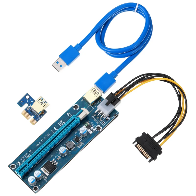 Riser VER009S 0.6M LED PCIE PCI-E 1X to 16X Riser Card 15Pin SATA to 6Pin Power Gold plated USB 3.0 for BTC Bitcoin Miner Mining