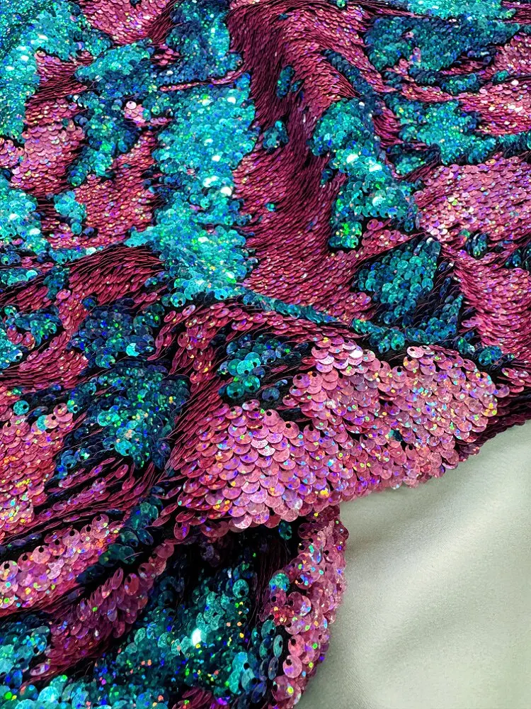 Iridescent Two Tone Reversible Sequin Fashion Fabric Designer Fabric for runway gowns party dresses Creative Dressmaking Textile