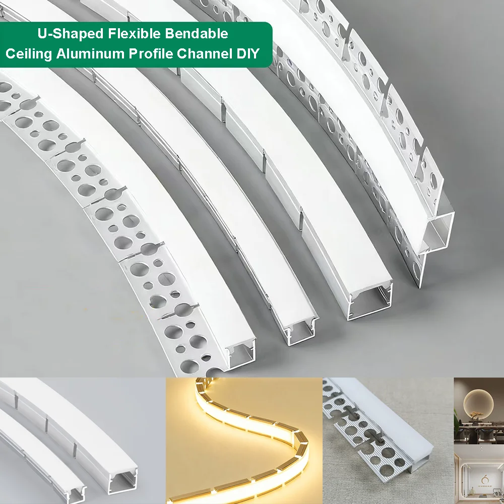 

U-Shaped Flexible Bendable Ceiling Aluminum Profile Channel DIY Silicone Cover Wall Floor Embedded Curved Linear Hard Strip Lamp