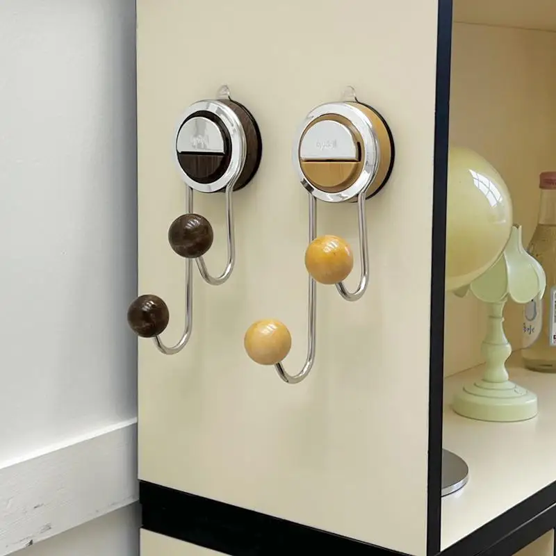 

Wooden Suction Hook No Drill Vacuum Hanger for Door Back Walnut Multi-Purpose Hook for Coats Accessories Decorative Hooks