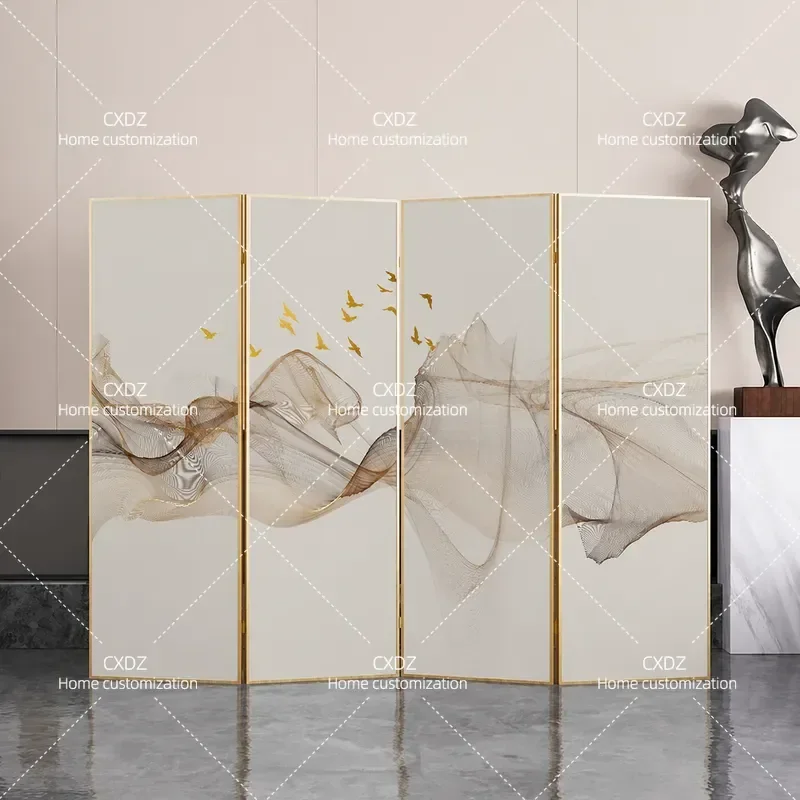 Simple Light Luxury Aluminum Alloy Screen Partition Folding Mobile Room Divider for Living Room Home Office Hotel Metal
