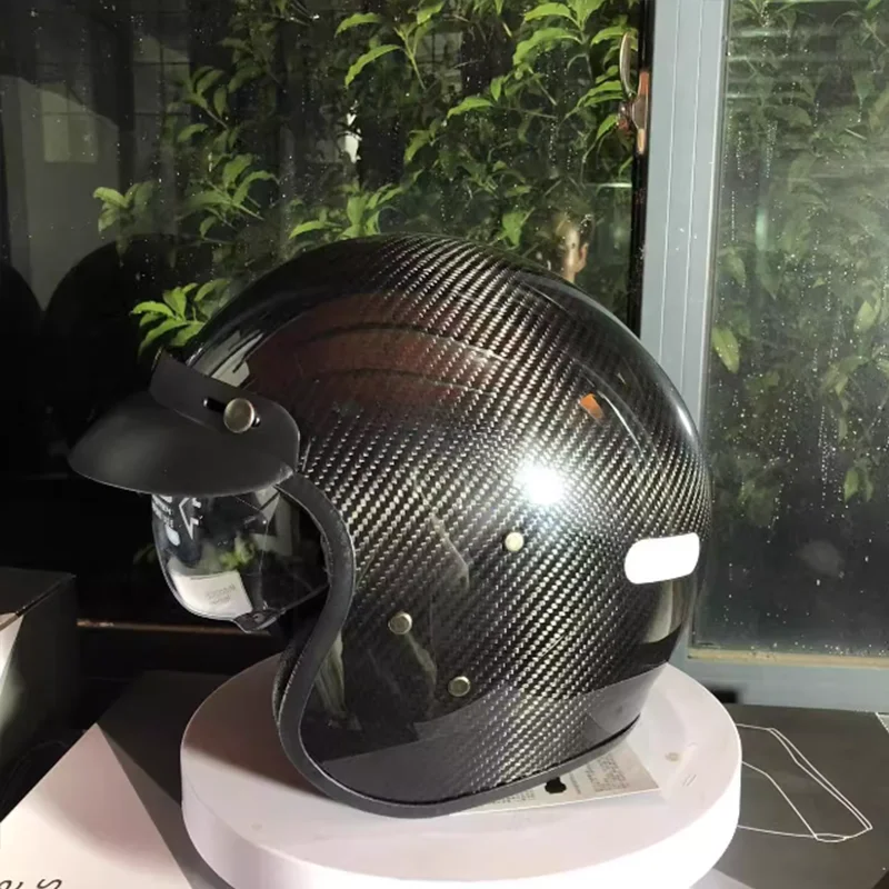 

KEAZ High Gloss 3K Carbon Fiber Open Face Motorcycle Helmat Ultra Light Weight DOT ECE Certified Good Safety and Durability