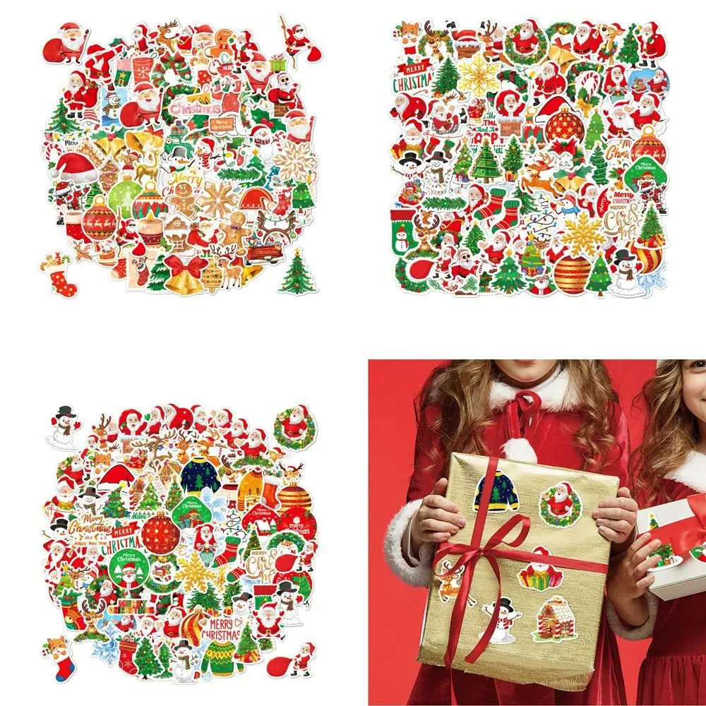 

100pcs/set Cute Merry Christmas Stickers DIY Graffiti Santa Claus Snowman Pattern Decorative Decals Handmade Desktop Wall Decor