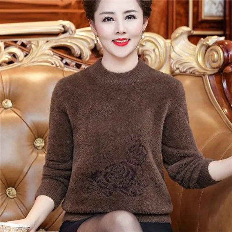 Fashion O-Neck Loose All-match Printed Sweater Women's Clothing 2023 Winter New Oversized Casual Pullovers Commute Warm Tops